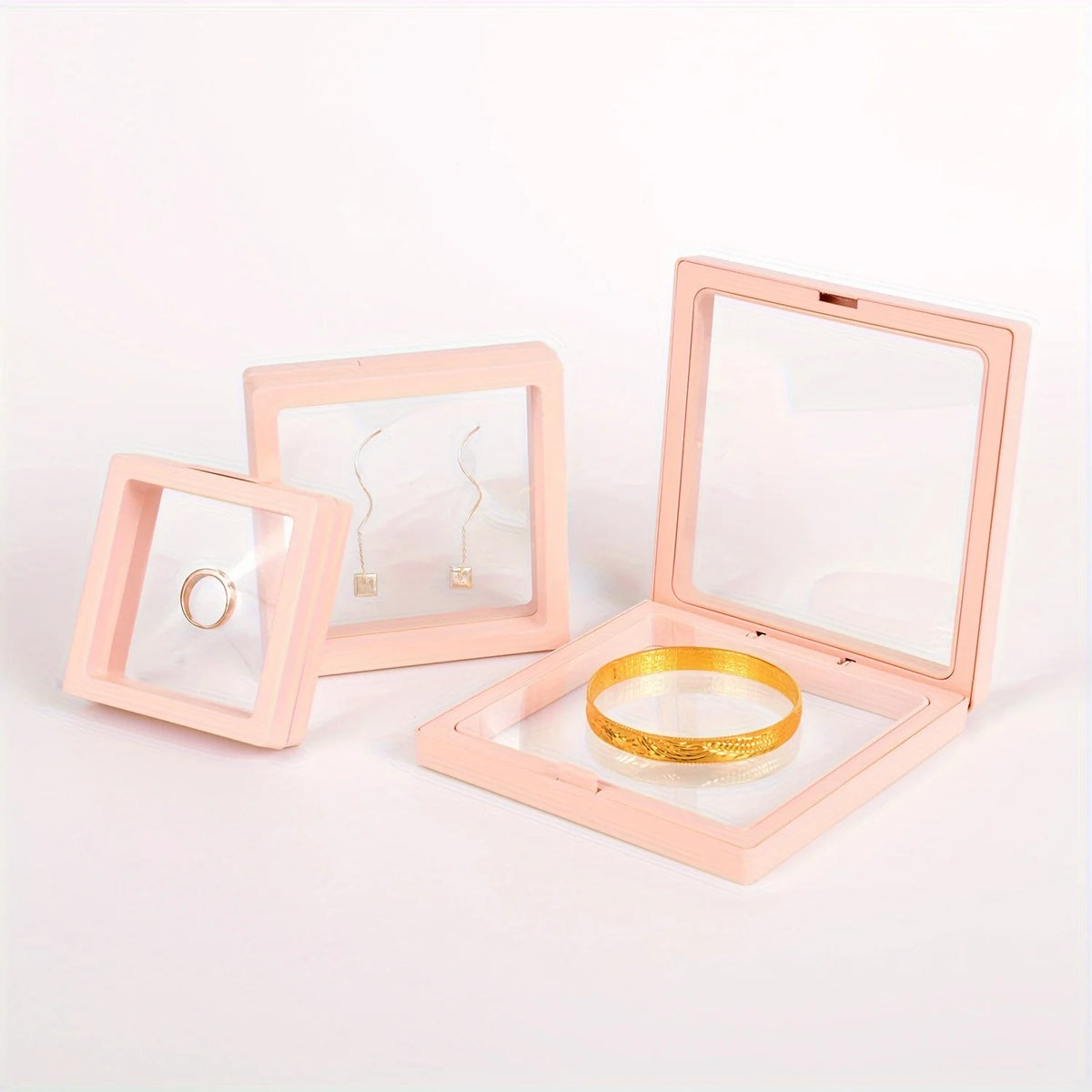 boîtes bijoux transparentes moderne clips vert orange rose bleu gris