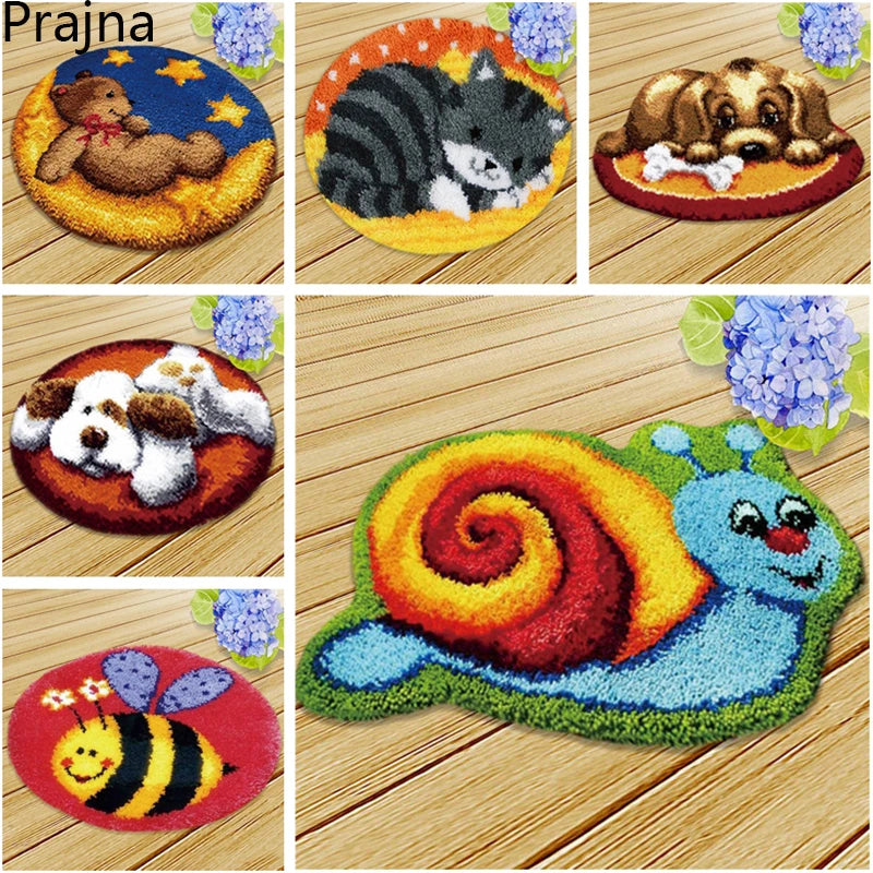 kit broderie tapis crochet animaux dessin animé fleurs textile fait main diy décoratif