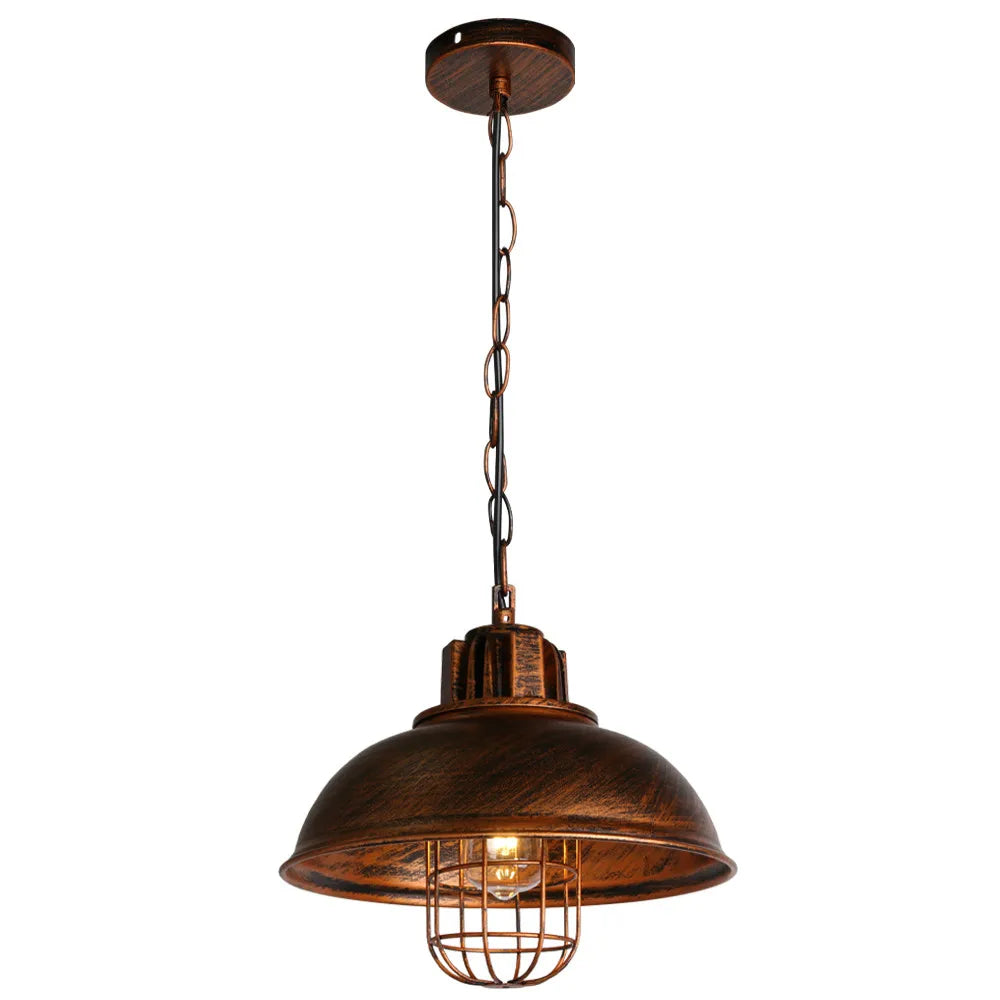 Suspension lumineuse industrielle vintage noir cuivre ampoule chaînes métal fini mat