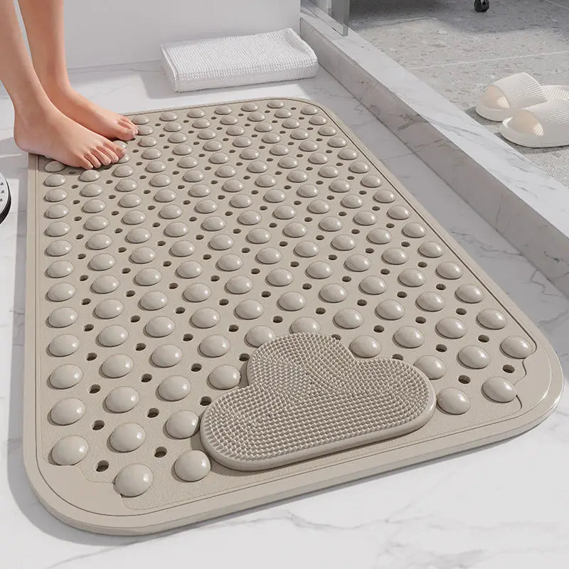 tapis bain rose clair gris bleu coeurs points adhésif moderne pvc salle bain douche