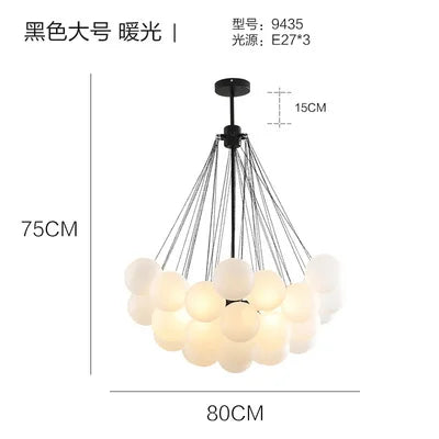Suspension lumineuse moderne boules sphériques opaques chaînes métalliques blanc salon chambre