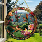 décoration extérieure oiseau verre soufflé art deco multicolore cordelette fleurs transparent