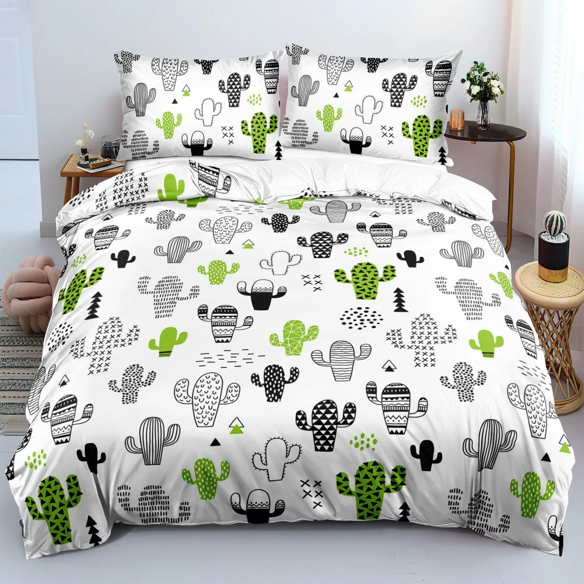 housse couette cactus stylisés 3d moderne oreillers taies d'oreiller polyster doux chambre couchercoration graphique