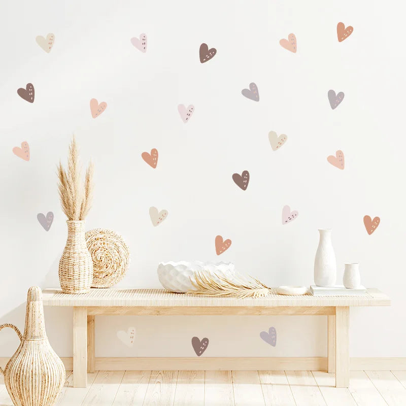 stickers muraux coeurs beige rose gris brun modernes adhésifs chambre enfants fonds écran