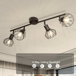 lustre moderne spot quatre bras cage métallique noir tringle e14