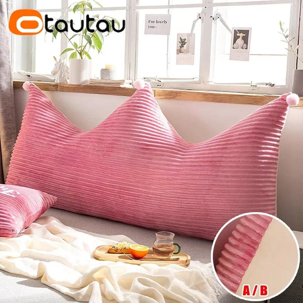 coussin décoratif solide floqué côtelé pompons beige rose gris lit tête lit