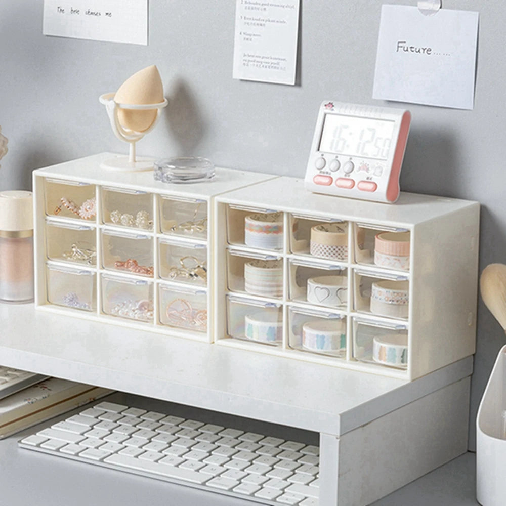 boîte rangement transparente moderne compartiments blanc bijoux papier stylos clavier(calendar) horloge porte clés