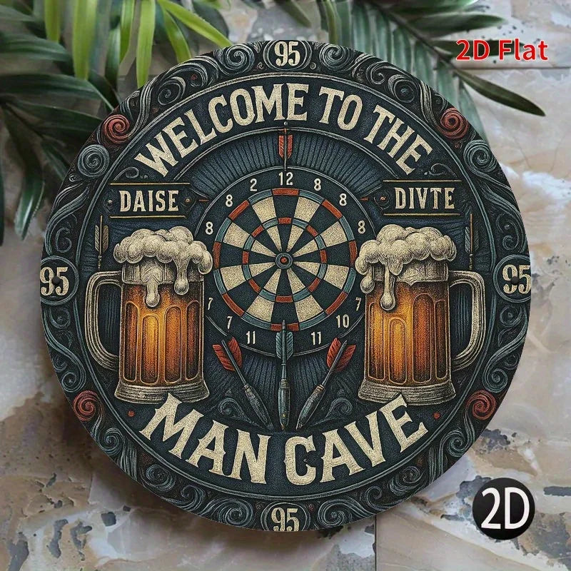 plaque métal vintage cible fléchettes bienvenue man cave tasses bière points rouge noir