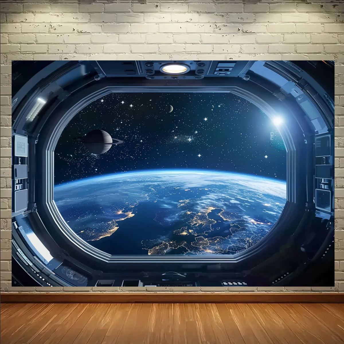 Toile d'art moderne vue espace bleu noir étoiles chambre salon decoration mur 100x75cm