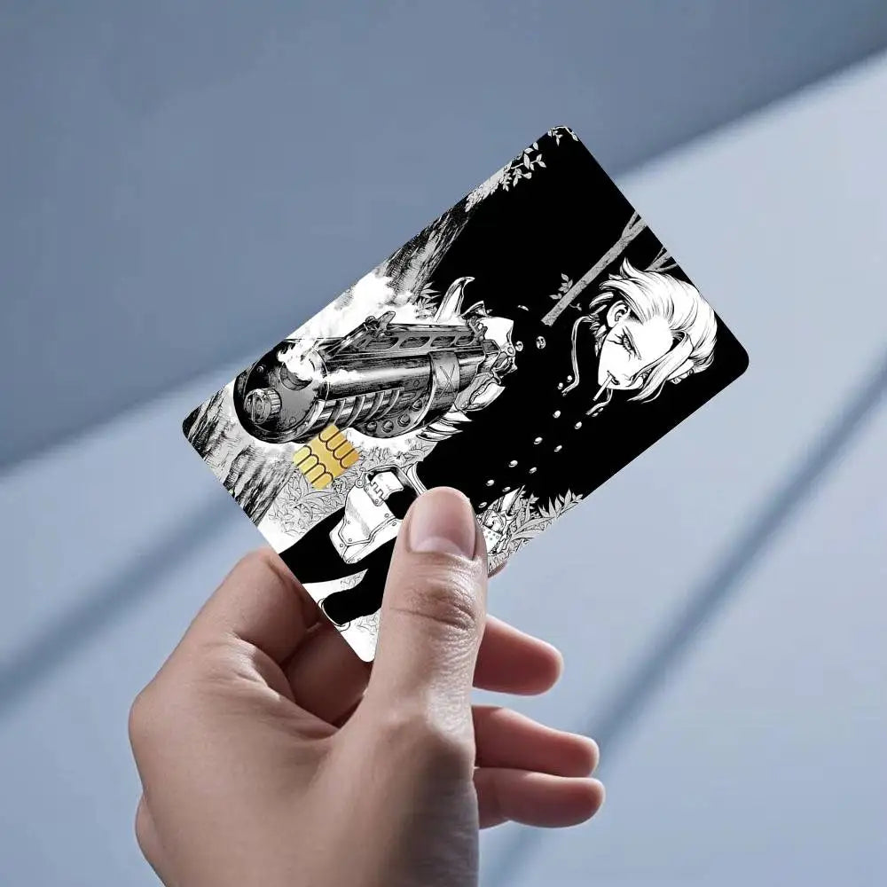 autocollant carte bancaire imperméable réutilisable personnage anime stanley snyder dr stone bleu noir