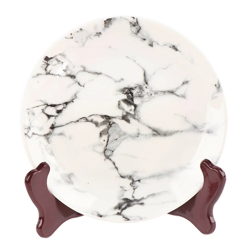 présentoir bois articulé support assiettes horloges décoration murale rangement cuisine marron blanc motifs marbrés