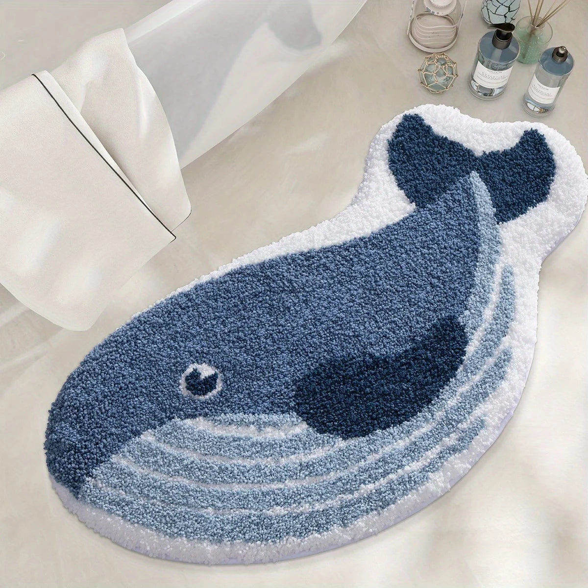 tapis bain bleu marine baleine doux polyester imperméable moderne salon chambre sdb extérieur voyage