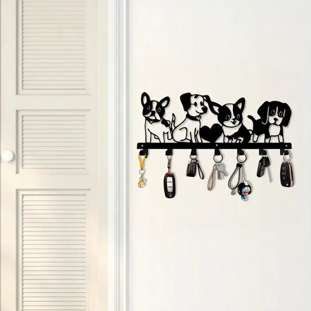 porte clés mural chiens stylisés noir moderne fixations clés supplémentaires