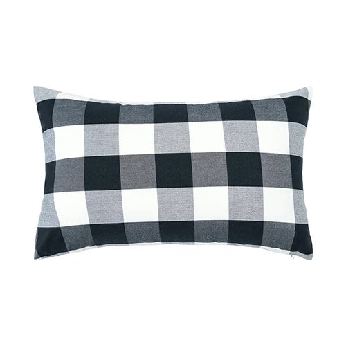 housse coussin noir blanc carreaux rayures moderne 30x50cm 45x45cm fixe décoration intérieur