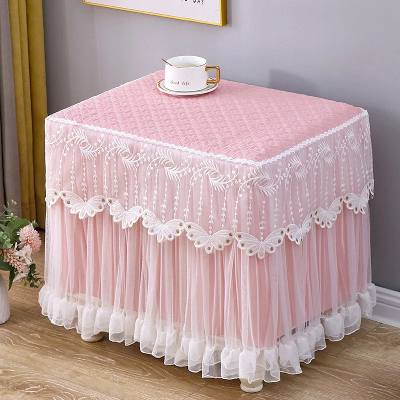 couvre table rose clair classique dentelle fronces coton polyester chambre coucher réutilisable texture solide