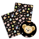 papier cadeau dessins animés ours lapins chats blanc noir rose clair beige