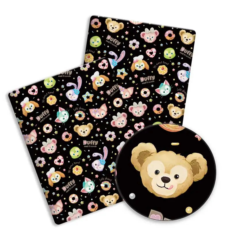 papier cadeau dessins animés ours lapins chats blanc noir rose clair beige