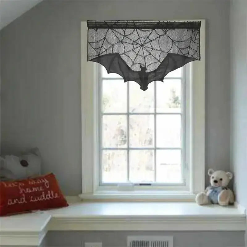 rideau halloween toile d'araignée chauve souris noir décoration fenêtre occasion festivités