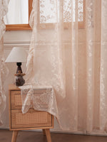 rideau floral brodé beige clair classique romantique translucide fenêtre décoration polyester