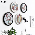 cadres photo ronds bois moderne décor murale motifs floraux animaux noir blanc verte