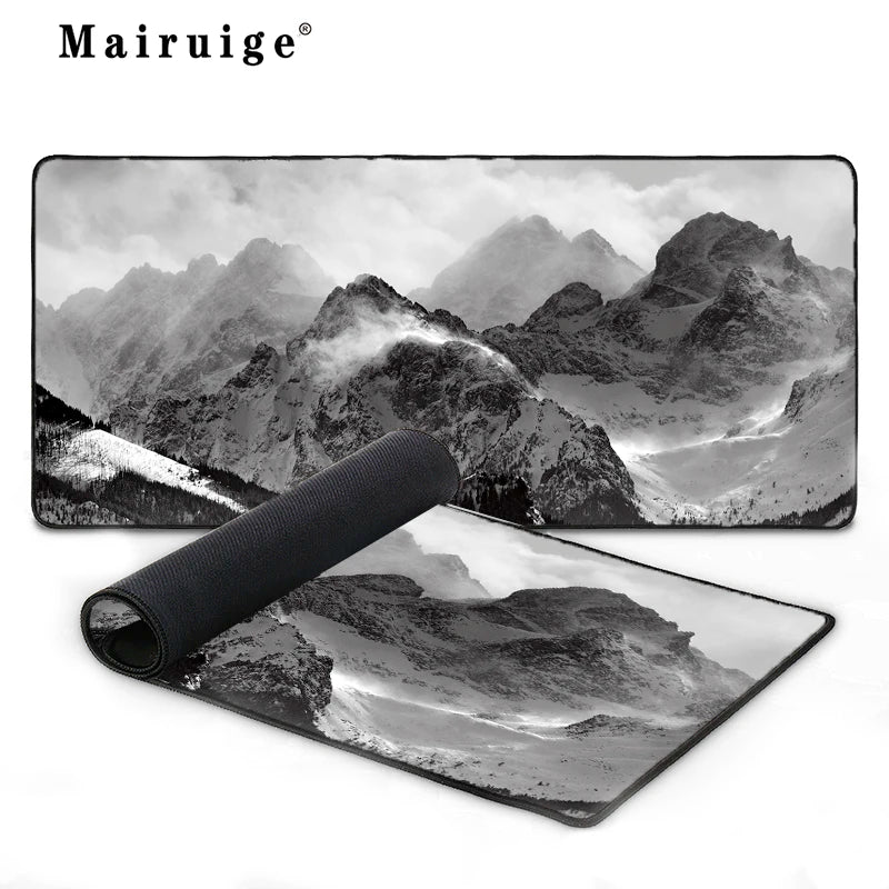 tapis souris gaming noir blanc montagnes nuages moderne grand pc informatique accessoire jeu