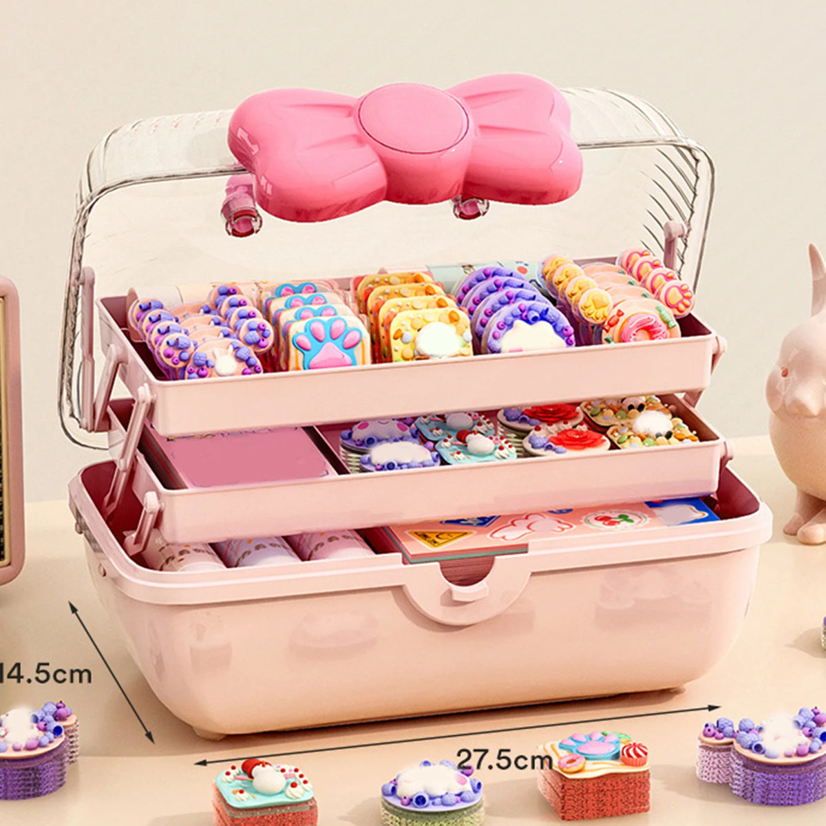 boîte rangement bijoux moderne portable poignée noeud papillon clips cheveux bagues bracelets enfants chambre