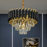 lustre contemporain élégant noir doré cristal transparent ampoules led 100cm large