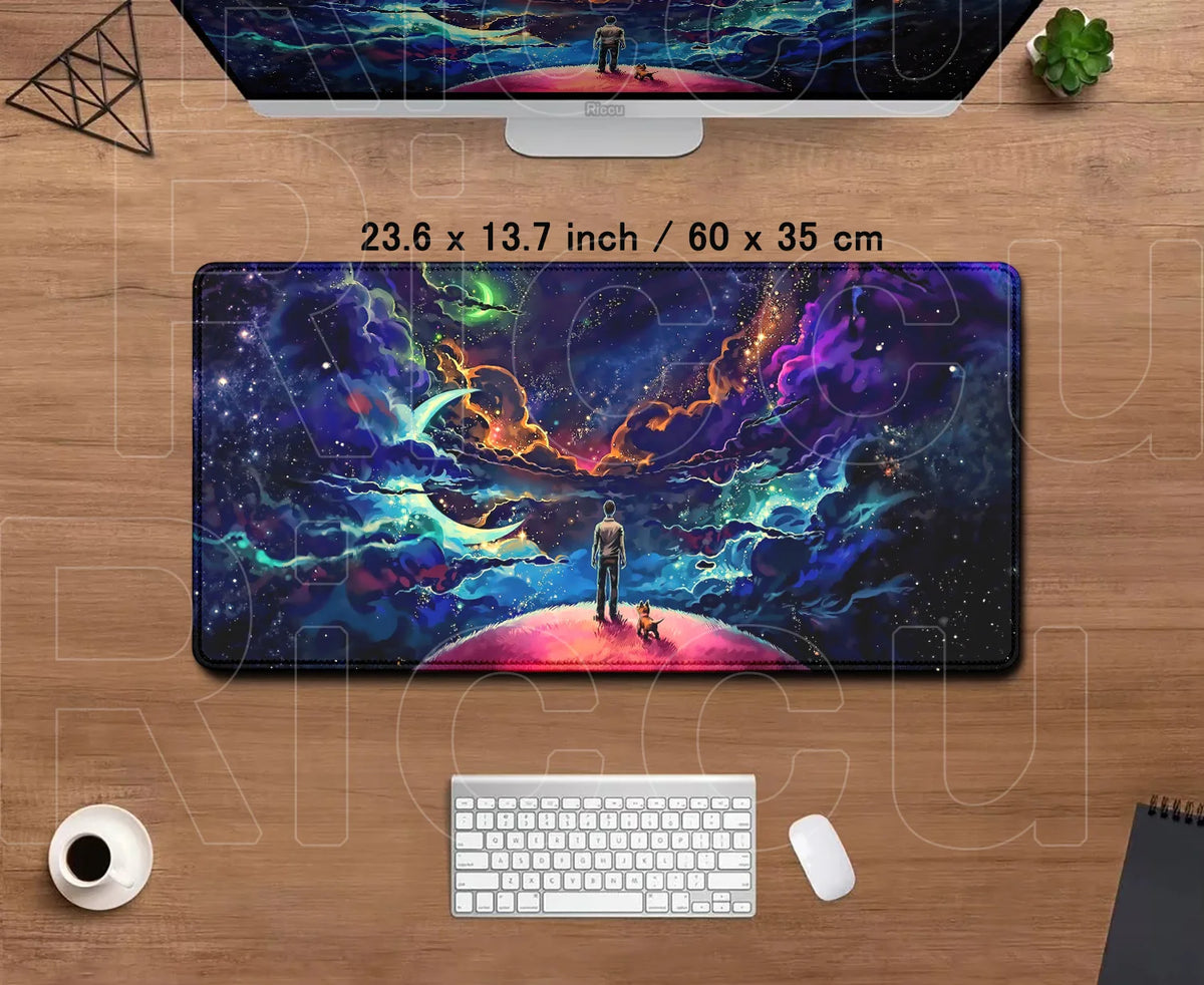 tapis souris gaming large taille bleu violet nuages étoiles antiderapant moderne