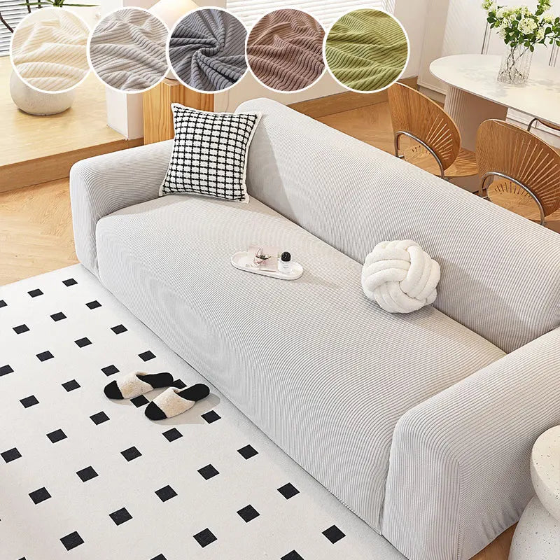 housse canapé polyestère rayures horizontales beige gris moderne antidérapante 100% polyestère