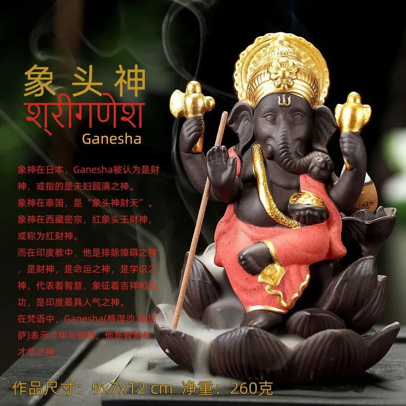 statue ganesh pierre beige texture granulée indien cendrier fixations traditionnel