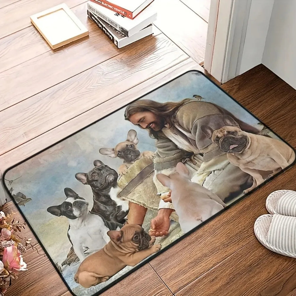 tapis moderne chien panier tartan velours lavable antidérapant salon entrée