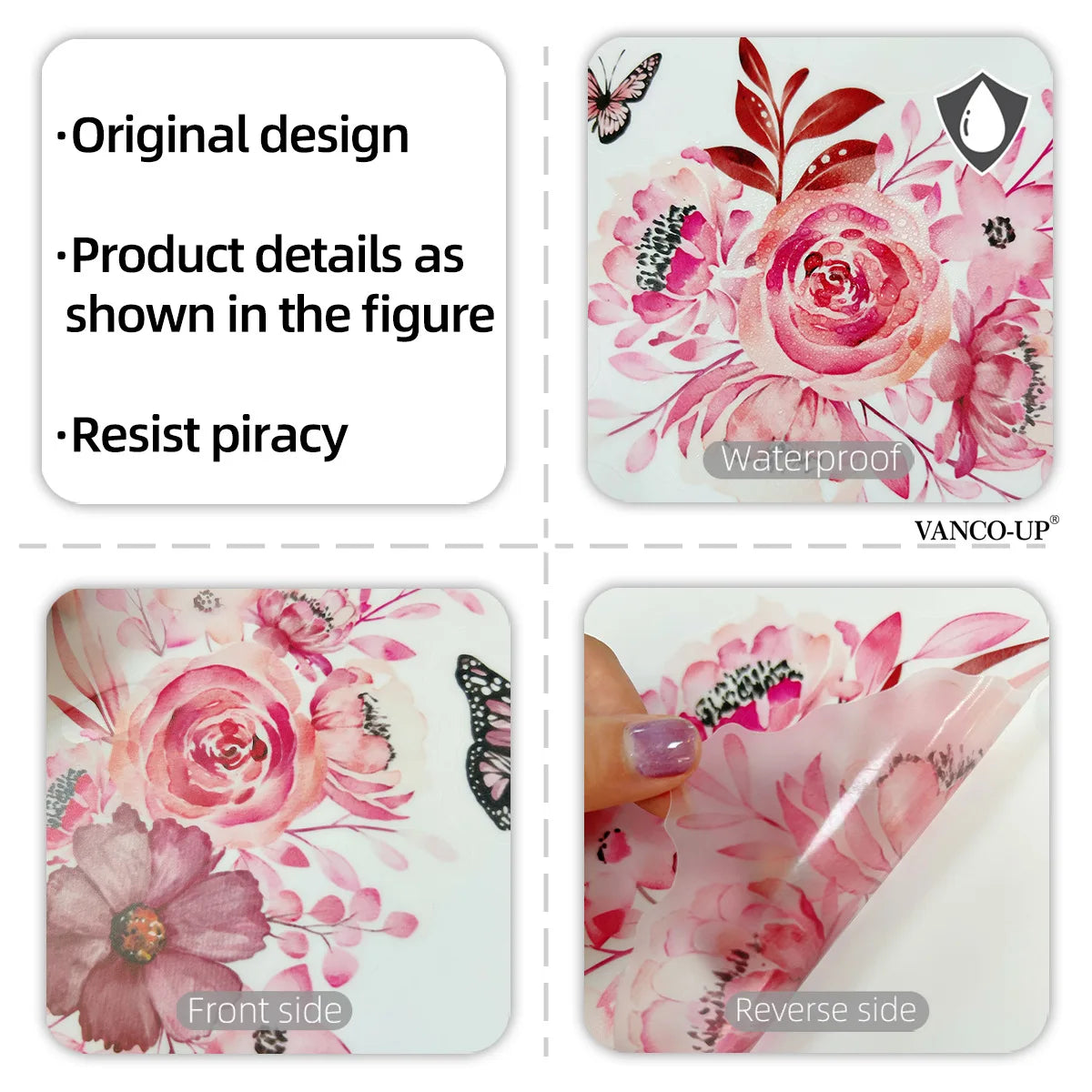 sticker mural adhésif amovible fleurs aquarelle romantique floral féminin rose fuchsia blanc noir pivoine