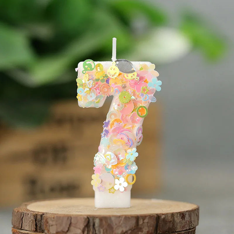 bougies décoratives chiffres fleurs paillettes anniversaire mariage multicolore blanc festive tringle fixe