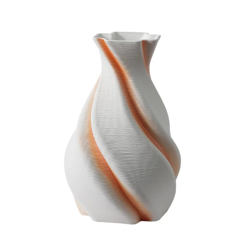 vase moderne rayures diagonales blanc orange rouge décoration maison arrangement floral