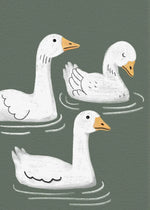 décoration murale aquarelle canards quack illustration minimaliste vert olive chambre salon erotique