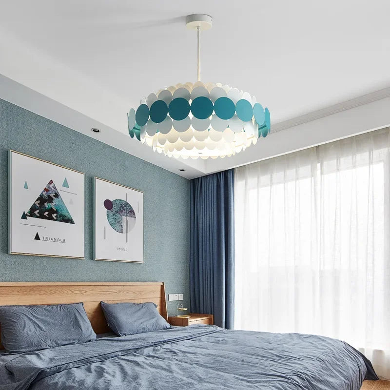 suspension lumineuse moderne blanc bleu vert orange circulaire géométrique opaque scandinave