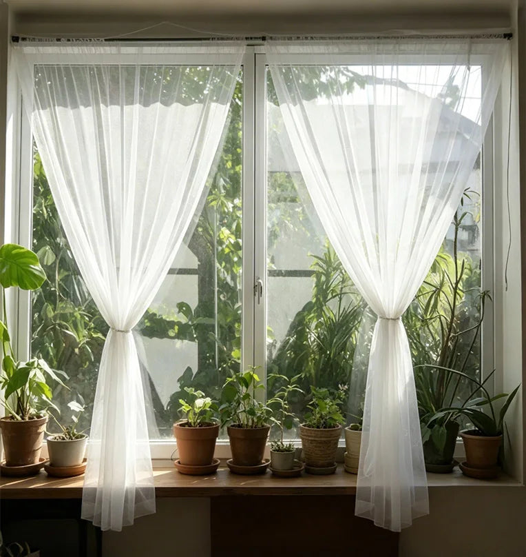 rideau anti insectes extérieur panneaux polyester blanc transparent jardin bohème decorationextérieur