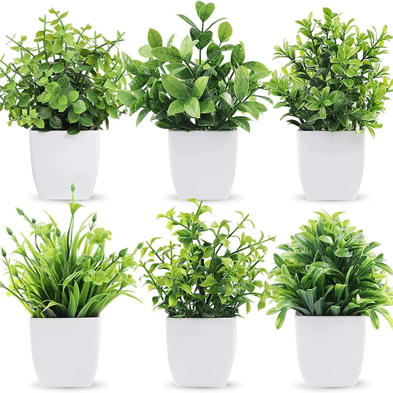 plantes artificielles feuilles eucalyptus bonsaï vert pot blanc décoration intérieure extérieure moderne anniversaire
