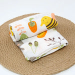 couverture bébé coton imprimée animaux blanc orange gris vert jaune marron