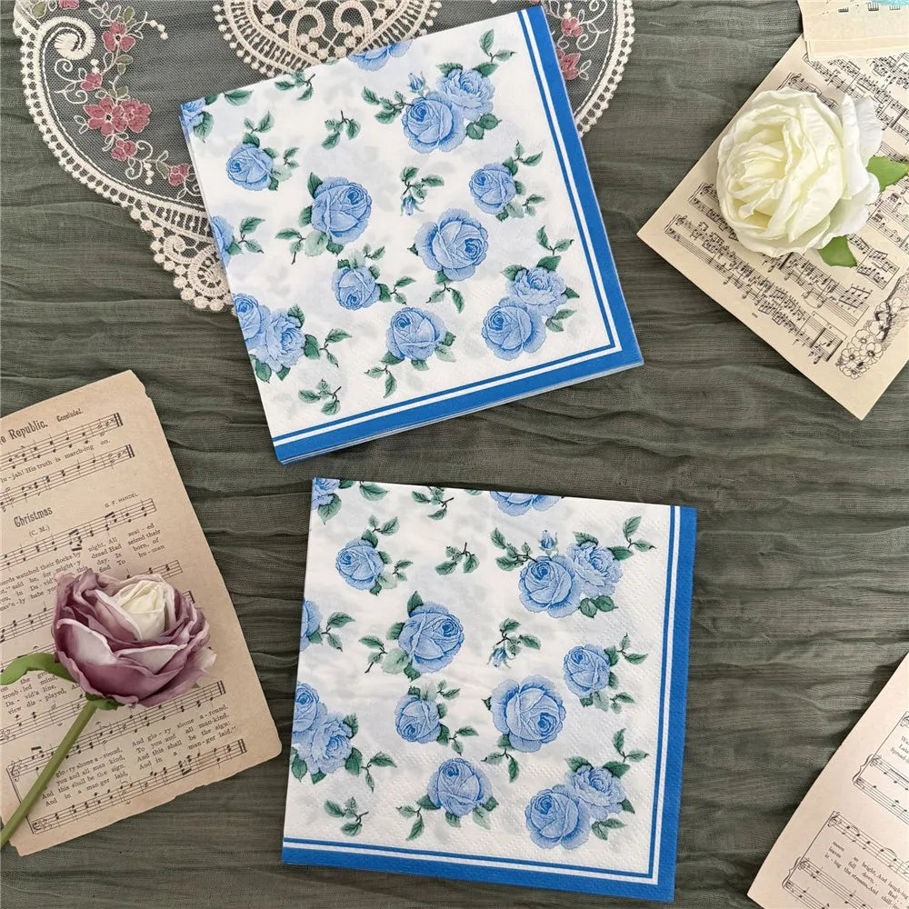 serviettes papier fleur oiseau géométrique bleu blanc classique vintage decoration fetes