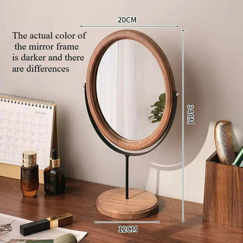miroir cosmétique classique bois marron foncé pied central ornement décoration chambre erotique