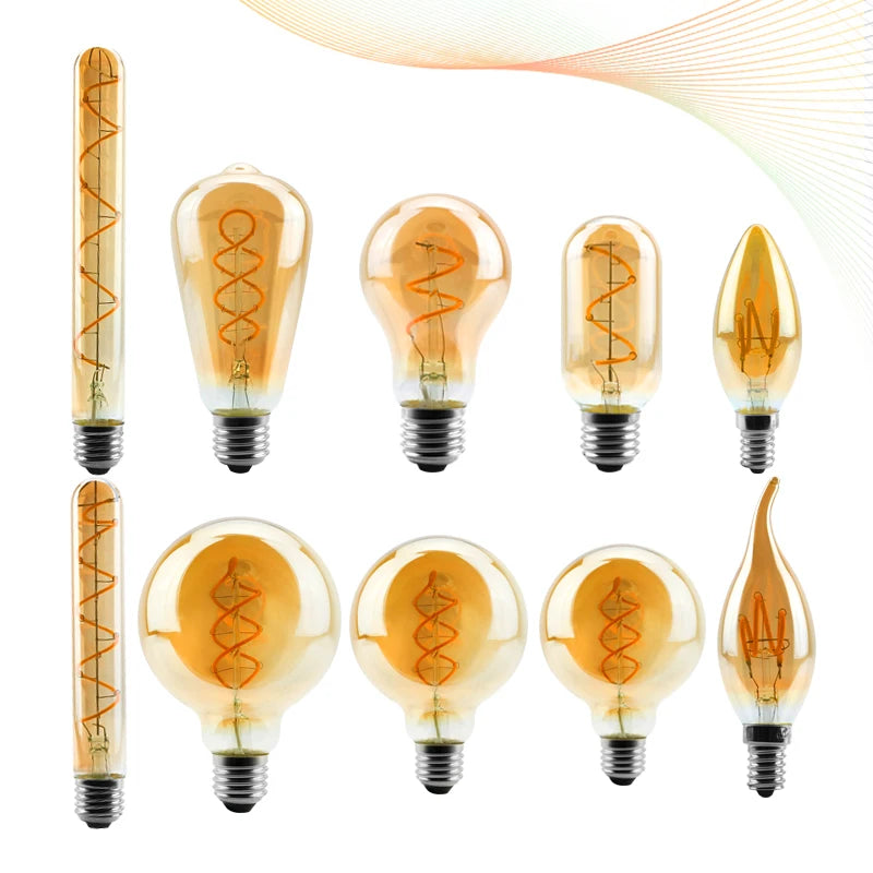 ampoules led décoratives spirale dorée rétro 2200k 250 lumens e27 220v translucent vintage