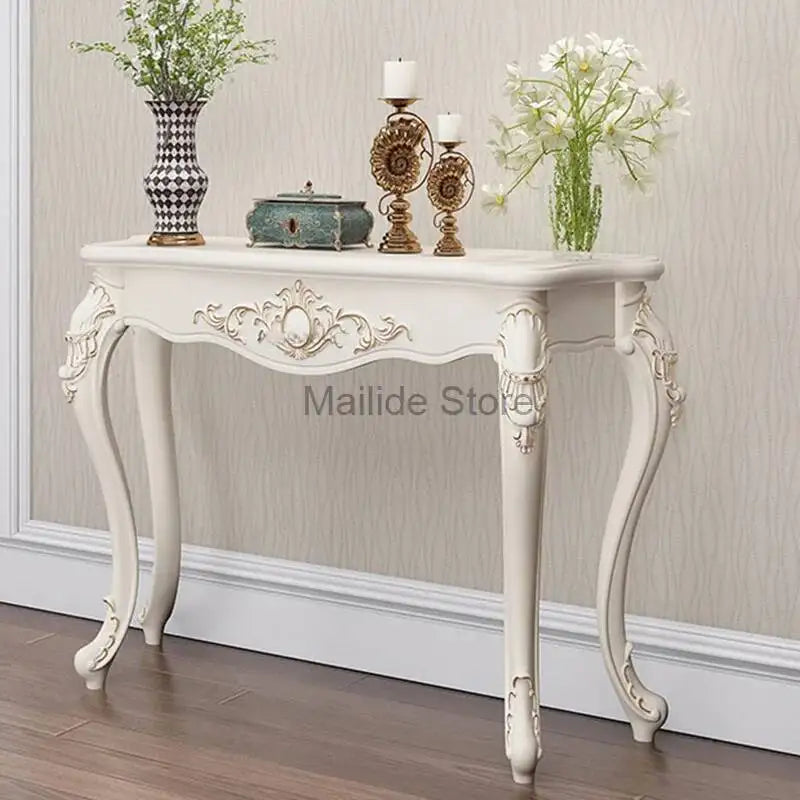 console blanche décor sculpté classique table d'entrée moderne bois