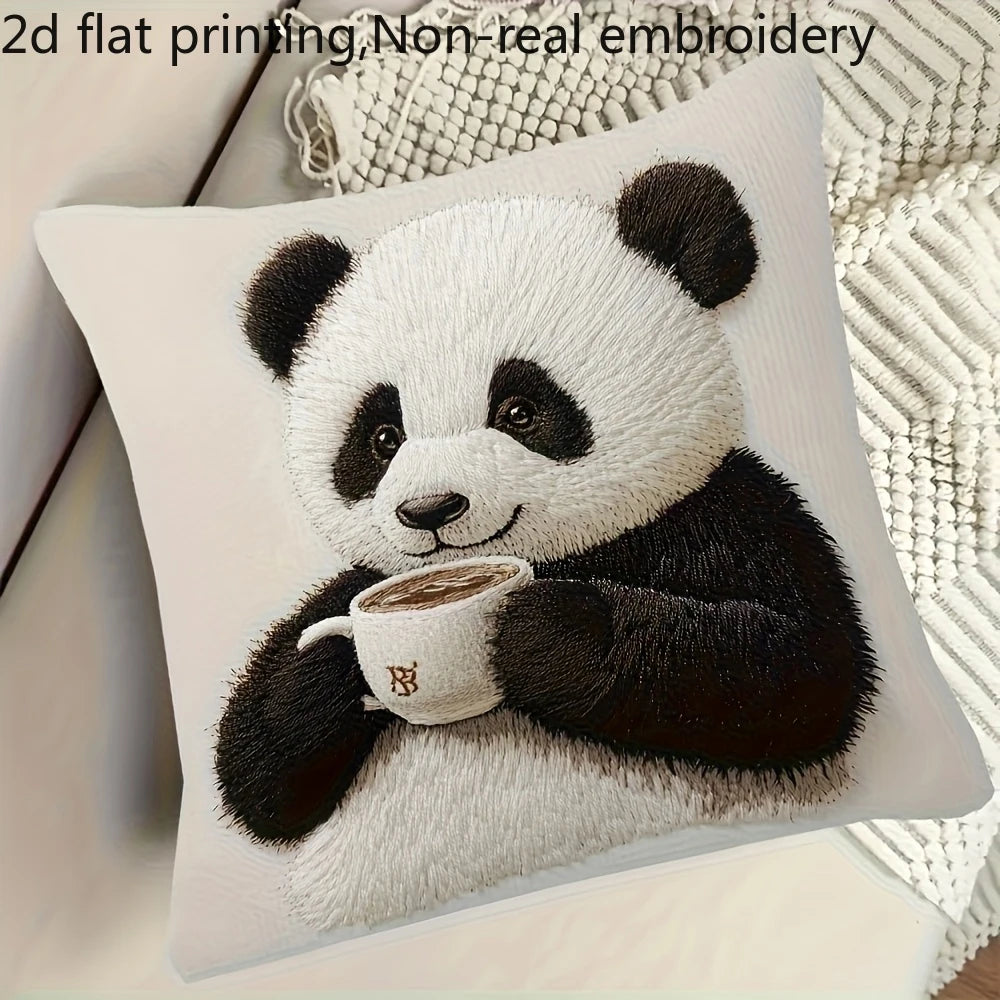 housse coussin carré panda polyester blanc imprimé maison salon chambre voiture