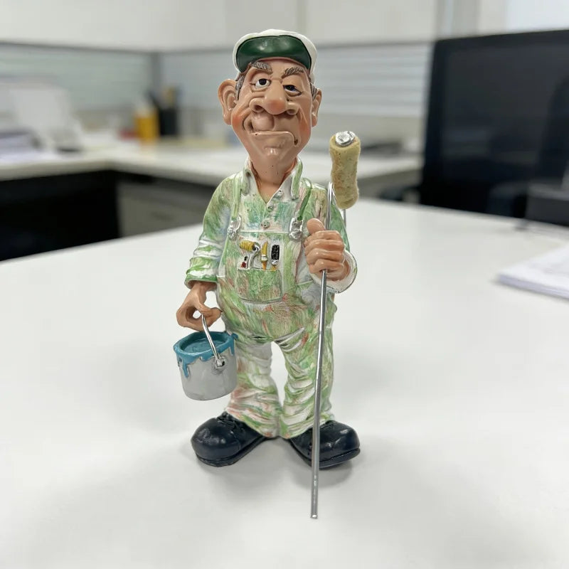 figurine peintre cartoon vert beige peinture rouleau seau décor extérieur intérieur taches rayures