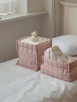 sac rangement coton piqueté moderne doux poignées tissu multicolore beige rose bleuclair jaune blanc