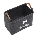 panier jouets chien feutre gris moderne poignées bois 38cm 25cm 18cm