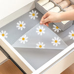 tapis rangement fleuri gris clair blanc jaune moderne anti moisissure tiroir armoire légèrement rugueux