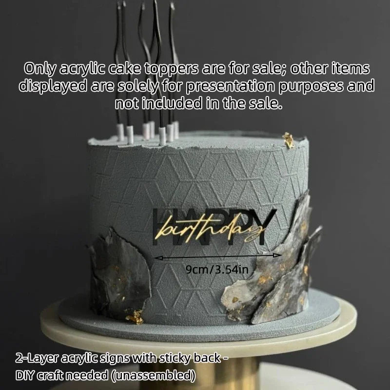 décoration gâteau acrylique happy birthday moderne occasion anniversaire enfant adulte or bleu gris