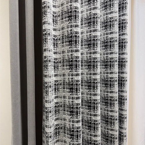 rideau moderne gris noir carreaux opacité salon chambre maison tissu épais épais